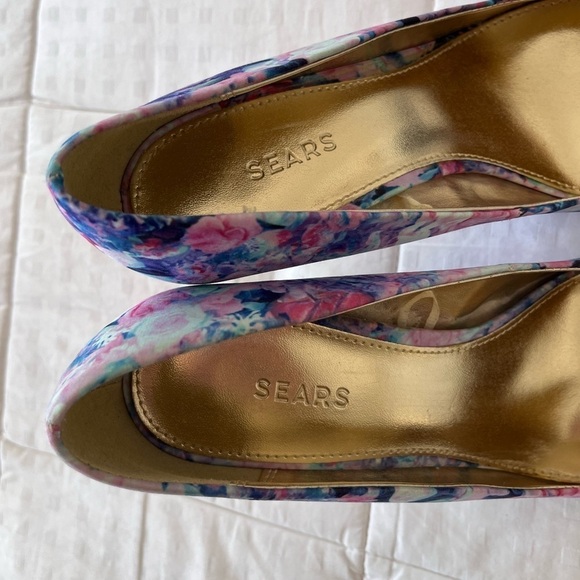 Sears Abstract Floral Print Point Tie Stiletto Angie Heels Size 7.5 - Picture 9 of 16